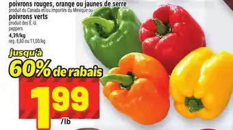 Metro POIVRONS ROUGES, ORANGE OU JAUNES DE SERRE ET POIVRONS VERTS | PEPPERS offer