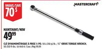 Canadian Tire MASTERCRAFT 1⁄2˝(cid:28)DRIVE TORQUE WRENCH offer