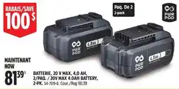 Canadian Tire 20V MAX 4.0AH BATTERY offer