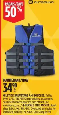 Canadian Tire OUTBOUND 4-BUCKLE LIFE JACKET offer