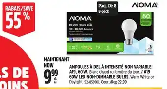 Canadian Tire NOMA A19 60W LED NON-DIMMABLE BULBS offer
