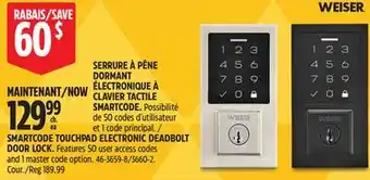 Canadian Tire SMARTCODE TOUCHPAD ELECTRONIC DEADBOLT DOOR LOCK offer