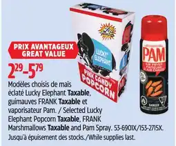Canadian Tire Selected Lucky Elephant Popcorn Taxable, FRANK Marshmallows Taxable and Pam Spray offer