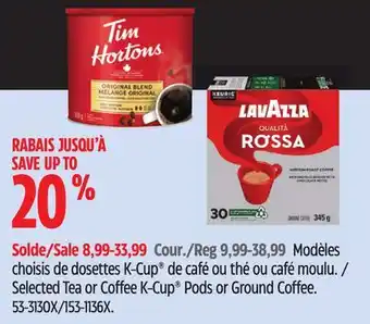 Canadian Tire Keurig Selected Tea or Coffee K-Cup Pods or Ground Coffee offer