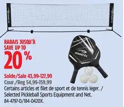 Canadian Tire Selected Pickleball Sports Equipment and Net offer