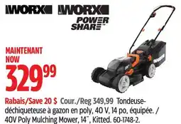 Canadian Tire Worx 40V Poly Mulching Mower, 14˝, Kitted offer