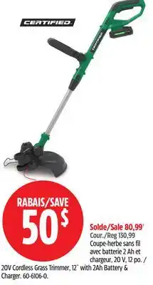 Canadian Tire 20V Cordless Grass Trimmer, 12 Charger offer
