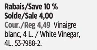 Canadian Tire White Vinegar, 4L offer