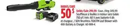 Canadian Tire 60V Brushless 750CFM LEAF BLOWER WITH 4AH BATTERY & CHARGER offer