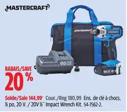 Canadian Tire Mastercraft 20V 1⁄2˝ Impact Wrench Kit offer