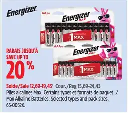 Canadian Tire ENERGIZER Max Alkaline Batteries offer