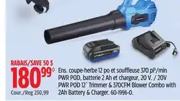 Canadian Tire MASTERCRAFT 20V PWR POD 12 Trimmer & 370CFM Blower Combo With 2Ah Battery & Charger offer