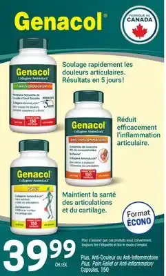 Uniprix GENACOL Plus, Anti-Douleur ou Anti-Inflammatoire /Plus, Pain Relief or Anti-Inflammatory offer