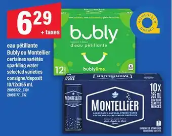 Maxi EAU PÉTILLANTE BUBLY OU MONTELLIER | SPARKLING WATER, 10/12X355 ML offer