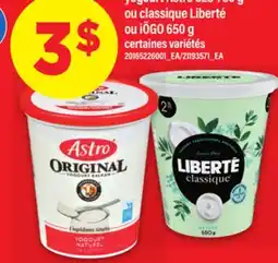 Maxi YOGOURT ASTRO 625-750 G OU CLASSIQUE LIBERTÉ OU IÖGO 650 G offer