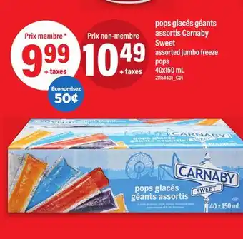 Maxi POPS GLACÉS GÉANTS ASSORTIS CARNABY | SWEET ASSORTED JUMBO FREEZE POPS POPS, 40X150 ML offer
