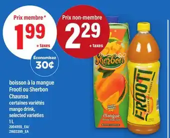 Maxi BOISSON À LA MANGUE FROOTI OU SHERBON CHAUNSA, 1 L offer