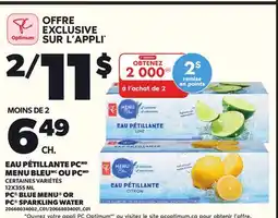 Provigo EAU PÉTILLANTE PC MENU BLEU OU PC, 12X355 ML offer