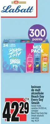 Super C BOISSON DE MALT ALCOOLISÉE BEACH DAY EVERY DAY SMASH | SMASH ALCOHOLIC MALT DRINK offer