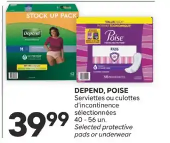Brunet DEPEND, POISE Serviettes ou culottes d'incontinence sélectionnées offer