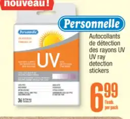 Jean Coutu PERSONNELLE UV ray detection stickers offer