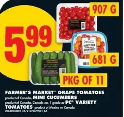 No Frills Farmer's market grape tomatoes mini cucumbers pc variety tomatoes offer