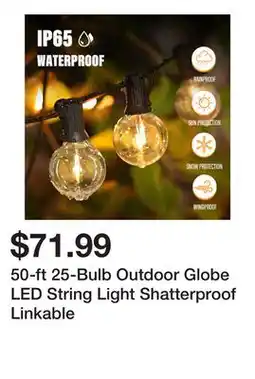 Wayfair 50-ft 25-Bulb Outdoor Globe LED String Light Shatterproof Linkable offer