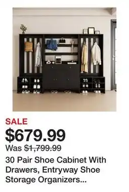 Wayfair 30 Pair Shoe Cabinet With Drawers, Entryway Shoe Storage Organizers With Door Cabinet & Hall Tree offer