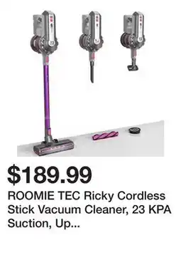 Wayfair ROOMIE TEC Ricky Cordless Stick Vacuum Cleaner, 23 KPA Suction, Up to 43 Min Battery with LED lights offer