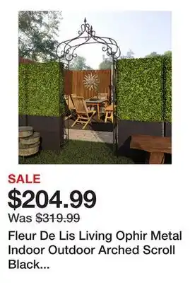 Wayfair Fleur De Lis Living Ophir Metal Indoor Outdoor Arched Scroll Black Garden Arbour with Finial offer
