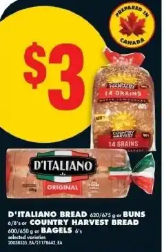 No Frills D'italiano bread or buns country harvest bread or bagels offer
