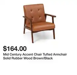 Bed Bath & Beyond Mid Century Accent Chair Tufted Armchair Solid Rubber Wood Brown/Black offer