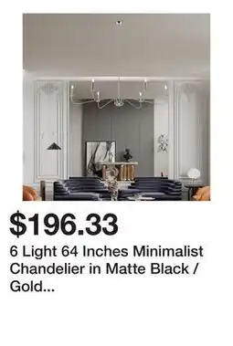 Bed Bath & Beyond 6 Light 64 Inches Minimalist Chandelier in Matte Black / Gold /Chrome - N/A offer