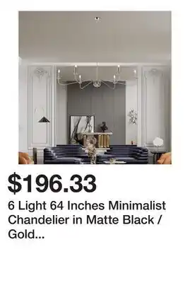 Bed Bath & Beyond 6 Light 64 Inches Minimalist Chandelier in Matte Black / Gold /Chrome - N/A offer