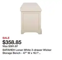 Bed Bath & Beyond SAFAVIEH Lonan White 3-drawer Wicker Storage Bench - 47 W x 16.1 L x 19.9 H offer