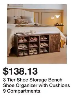 Bed Bath & Beyond 3 Tier Shoe Storage Bench Shoe Organizer with Cushions 9 Compartments offer