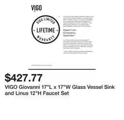 Bed Bath & Beyond VIGO Giovanni 17L x 17W Glass Vessel Sink and Linus 12H Faucet Set offer
