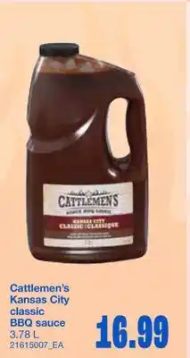 Wholesale Club CATTLEMEN'S KANSAS CITY CLASSIC BBQ SAUCE, 3.78 L offer