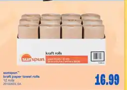 Wholesale Club SUNSPUN KRAFT PAPER TOWEL ROLLS, 12 ROLLS offer