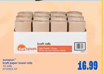Wholesale Club SUNSPUN KRAFT PAPER TOWEL ROLLS, 12 ROLLS offer