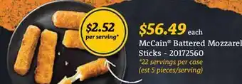 Wholesale Club MCCAIN BATTERED MOZZAREL STICKS offer