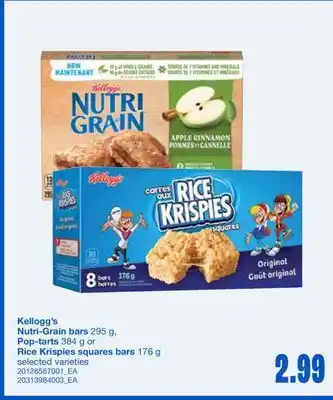 Wholesale Club KELLOGG'S NUTRI-GRAIN BARS, 295 G, POP-TARTS, 384 G OR RICE KRISPIES SQUARES BARS, 176 G offer