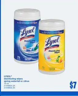 Wholesale Club LYSOL DISINFECTING WIPES SPRING WATERFALL OR CITRUS 75 CT offer