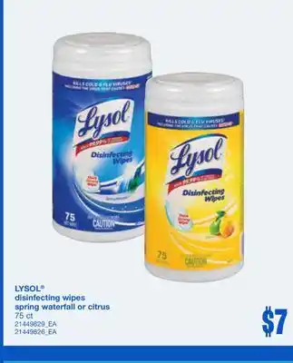 Wholesale Club LYSOL DISINFECTING WIPES SPRING WATERFALL OR CITRUS 75 CT offer