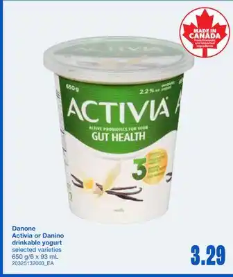 Wholesale Club ACTIVIA OR DANINO DRINKABLE YOGURT, 650 g/6 x 93 mL offer