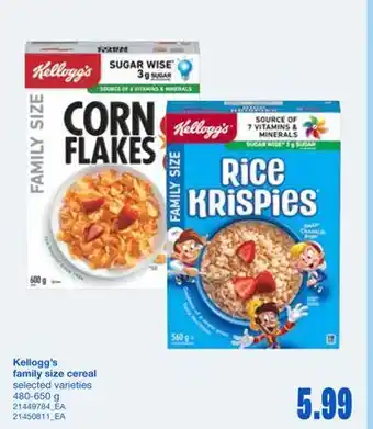 Wholesale Club KELLOGG'S FAMILY SIZE CEREAL, 480-650 G offer