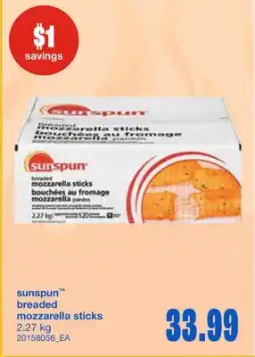 Wholesale Club SUNSPUN BREADED MOZZARELLA STICKS, 2.27 kg offer