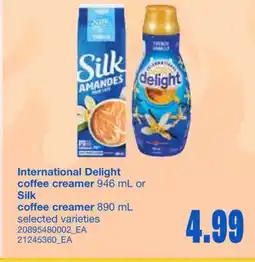 Wholesale Club INTERNATIONAL DELIGHT COFFEE CREAMER, 946 ML OR SILK COFFEE CREAMER, 890 ML offer
