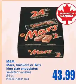 Wholesale Club M&M, MARS, SNICKERS OR TWIX KING SIZE CHOCOLATES, 24 CT offer