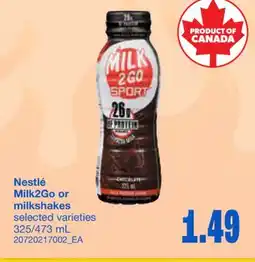 Wholesale Club NESTLÉ MILK2GO OR MILKSHAKES, 325/473 ML offer